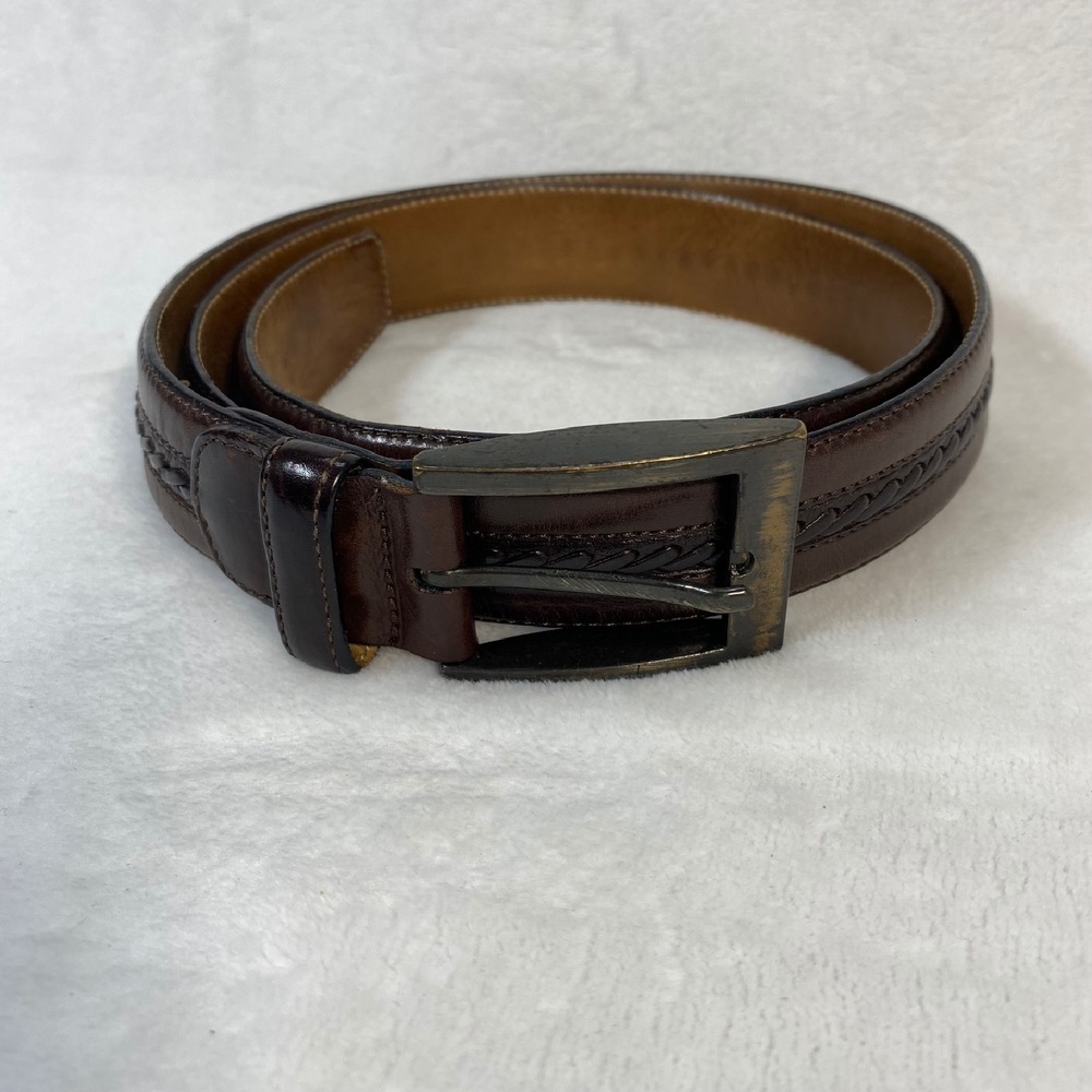 Mezlan Leather Belt Woven Accent Brown Dress Belt‎ Men's Size M